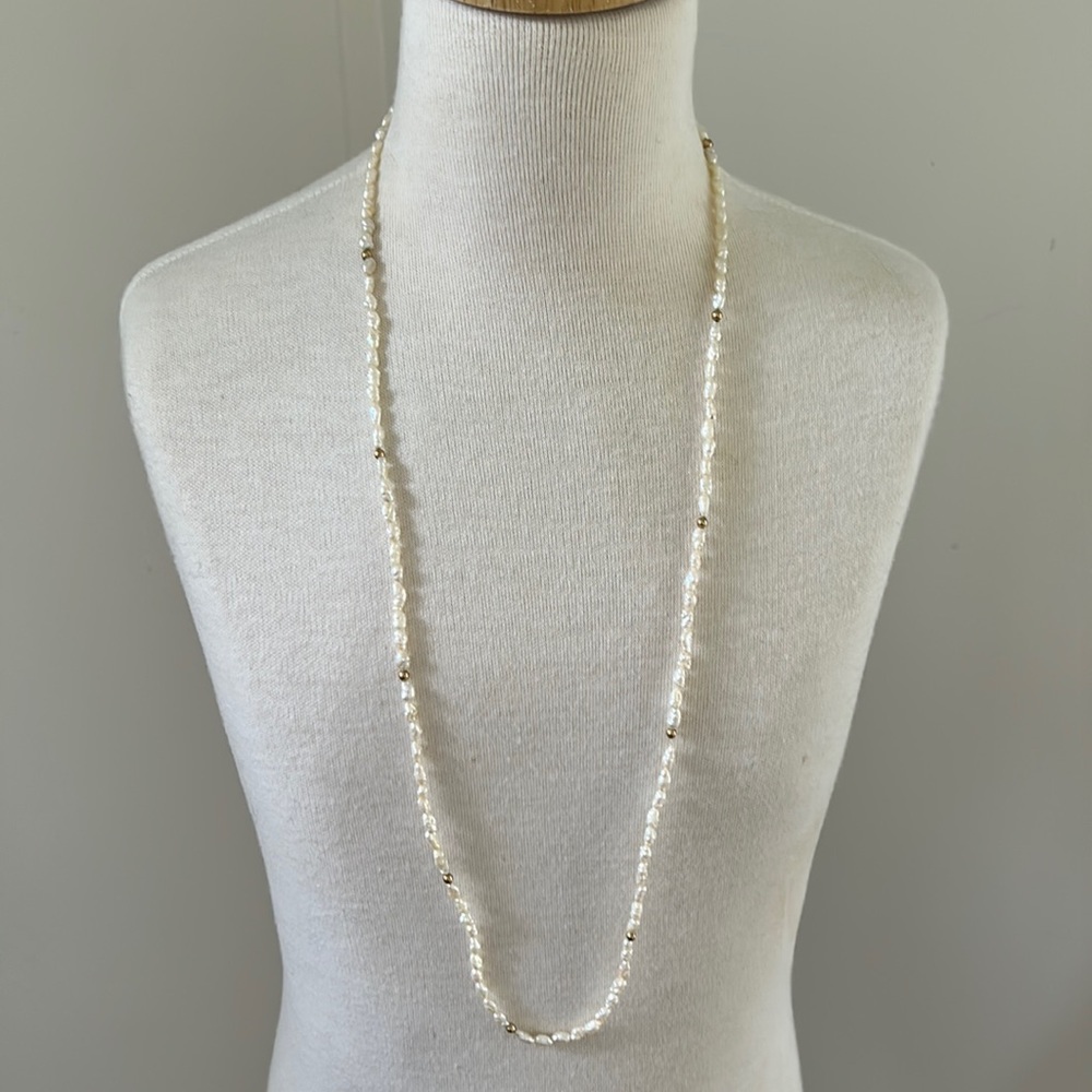 Seed Pearl & Gold Tone Metal Necklace